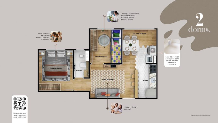 Planta baixa apartamento Laguna Ville – 2 dormitórios